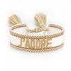 Rhinestone Embroidery Woven Bracelets Adjustable Rope Stackable Bangle For Women