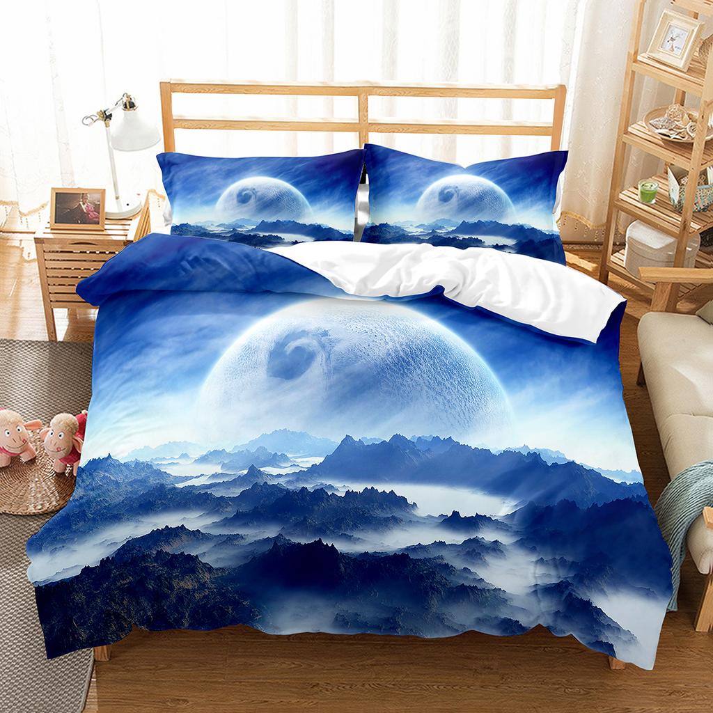 Moon Night Tree Duvet Cover Set Beautiful Landscape Pattern Polyester Comforter Cover with Pillowcase for Men Women Bedding Set