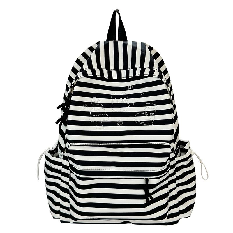 Striped Print Student Schoolbag Women's Large Capacity Commuter Backpack