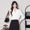 Women's Polo Collar Lace Trim Long Sleeve Shirt