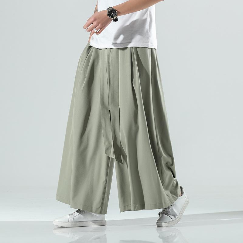 Pantalones de Lino y Algodón de Pierna Ancha Estilo Chino Retro Japonés Harajuku para Hombre Verano Transpirables Streetwear Sueltos Casuales