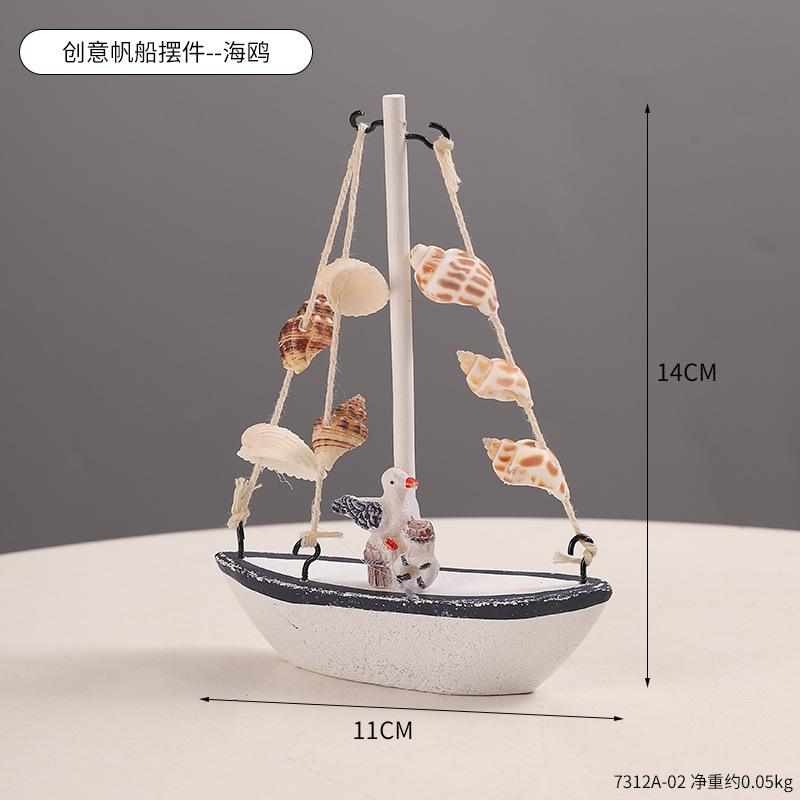 Holz Segelboot Ornamente,Muschel,Bootsruder,Anker,Leuchtturm,Seevogel Dekoration Boot,Wohnzimmer Kinderzimmer Dekoration Geschenk