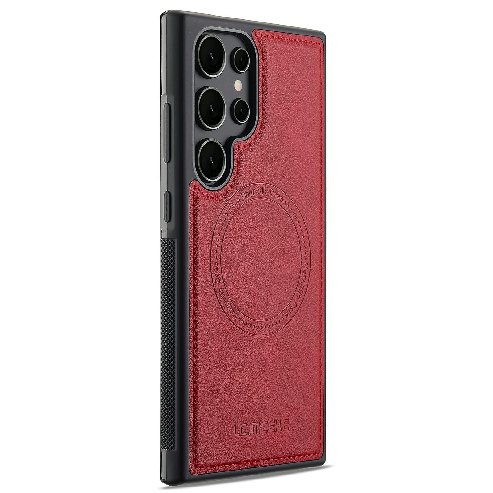 

LC.IMEEKE For Samsung Galaxy S22 Ultra 5G Case Compatible with MagSafe Leather+TPU Back Cover Red