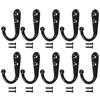 10pc Wall Mounted Single Coat Hanger Hook Rustic Robe Hook Black Metal Towel Hook Classic Style Hanger for Hat Key Closet Bag Backpack