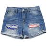 Womens Distressed Washed Denim Shorts With American Flag Patch Appliqu Relaxed Fit Straight Cut Mid-Rise Casual Jean