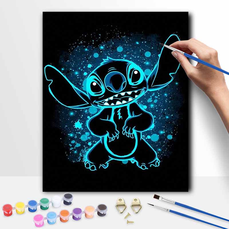 Disney Stitch Glow In Dark Oil Paint by Numbers Painting Kit Handmade Diy Home Decoration Gift