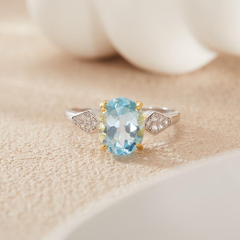 Anello in Argento Sterling S925 Placcato Oro 18K Colore Naturale Cristallo Tesoro Anello Semplice Premium per Dito Indice Gioielli Energia Fortunata