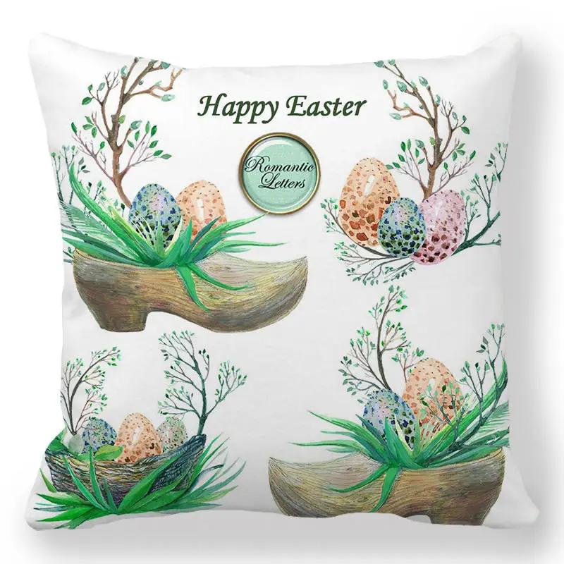 Easter Decorative Pillowcase Cartoon Egg Rabbit Flower Print Cushion Cover Bedroom Room Home Decor 45X45 Cm