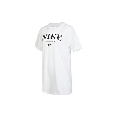 Nike Vestito Pullover a tinta unita con scollo rotondo e stampa logo Donna Bianco DX6312-100