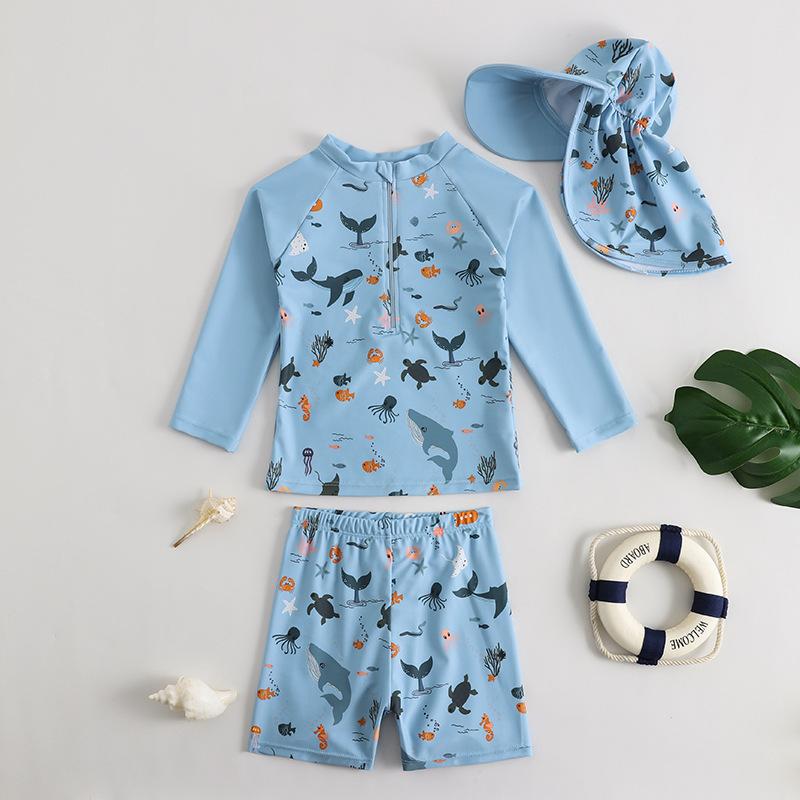 

Children s Long Sleeve One-piece Swimsuit Boys Sunscreen Quick-Drying Cartoon Ocean Theme Swimsuit Set Baby Baby Swimming 3-4Y синій