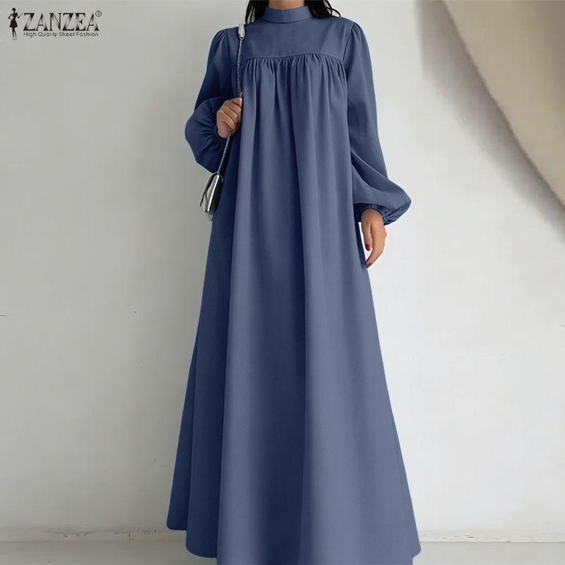 ZANZEA Damen Lässig Rundhals Elegant Locker Langarm Kleid