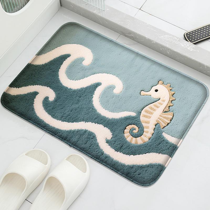 Flannel Material Bathroom Floor Mat, Toilet Water Absorbing Foot Mat, Shower Room Small Carpet, Door Mat, Machine Washable