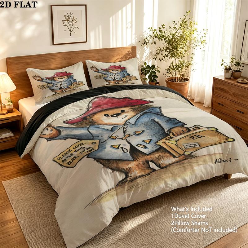 Paddington Bear Bedding Quilt Set Quilt Cover Pillowcase Home Decoration Birthday Gift (1 * duvet cover + 2 * pillowcase, without core)