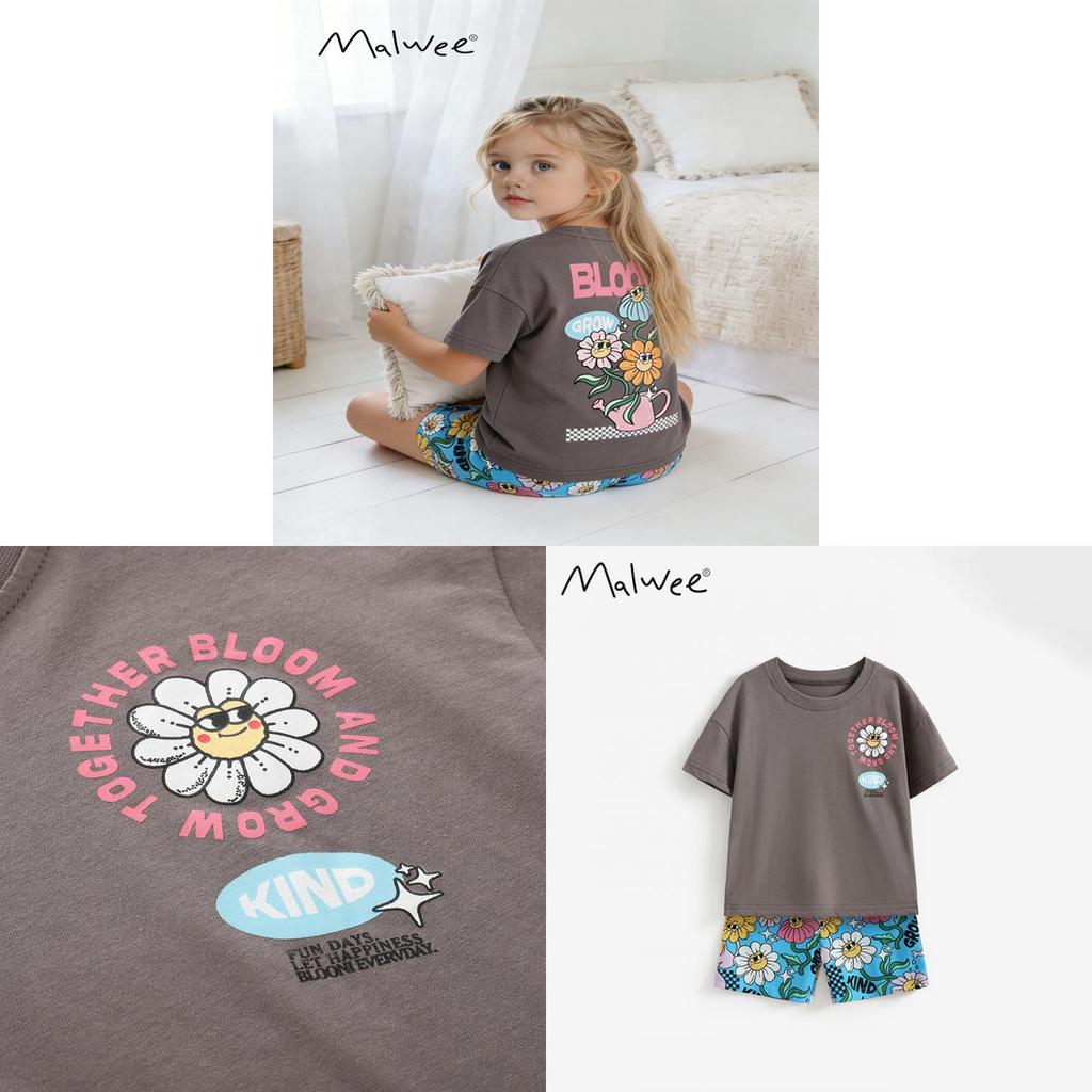 Childrens Cotton Cartoon Short Sleeve Twopiece Set For Girls Summer Playtime Comfort