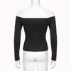 Schwarz Solide Slash Neck Elegante Langarm Tops Koreanische Mode Schlank Sexy Gestellte T Shirt Frauen Herbst Kleidung