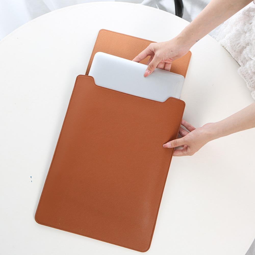 PU Leather 14 Inch Laptop Sleeve Bag Adjustable Waterproof Laptop Sleeve Case Stain-resistant Ultra-thin Laptop Stand Office