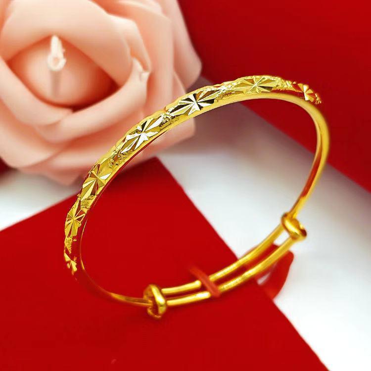 Gold-Plated Starry Dragon & Phoenix Push-Pull Women's Bangle - Non-Fading, High-End Jewelry