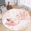 Ballerina Princess Round Carpet Mat Rug Dreamy & Enchanting Home Decoration with Pink White Tone for Kids Room Playroom