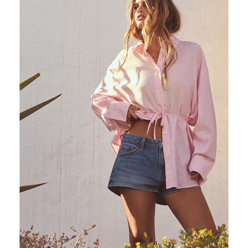 Spring New Women's Clothing Work Clothing Linen Blended Draping Shirt 4764055 4764052 4764051