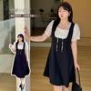 Large Size Women's Clothing Sister Long and Short Small Black Dress Summer New Contrasting Color Thin Dress 242379
