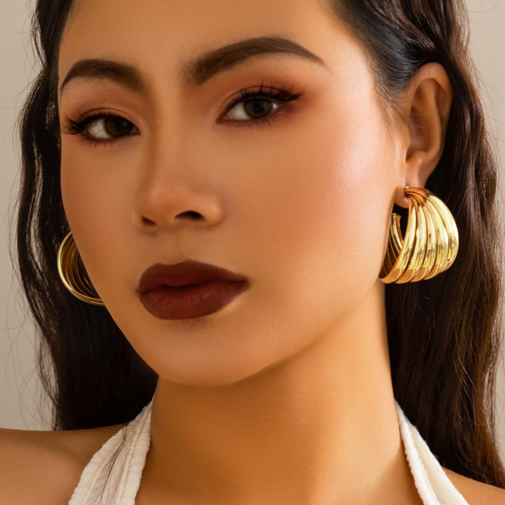 Ingemark Punk Vintage Smooth Metal Hoop Earrings for Women Gold Color C Shape Circle Geometric Earrings Trendy Jewelry Gifts New