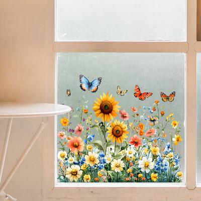 Painted Sunflower and Butterfly Balcony Glass Home Beautification and Decoration Static Electricity Window Stickers