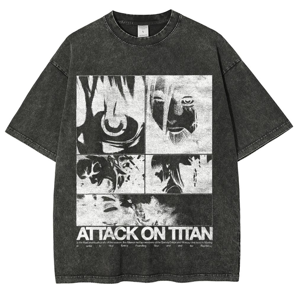 Attack On Titan Anime Lover Washed T-shirt Year round clothing high quality personality Clothes Plus Size Unisex New Model Couples tee