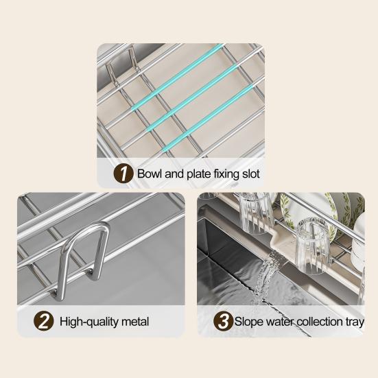 Dish Drain Rack Sponge Holder Large Capacity Strong Load-bearing Multi-purpose Sink