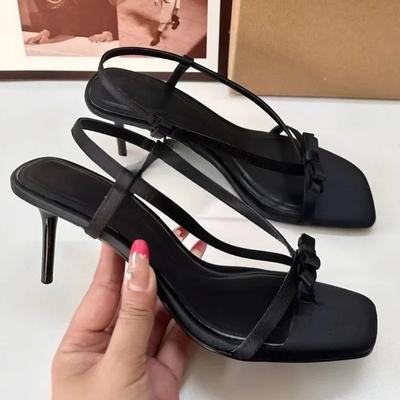 Elegant Women High Heeled Sandals Clip Toe Black Butterfly-knot Sexy Thin Strap Summer Footwear Large Size Ladies Office Shoes