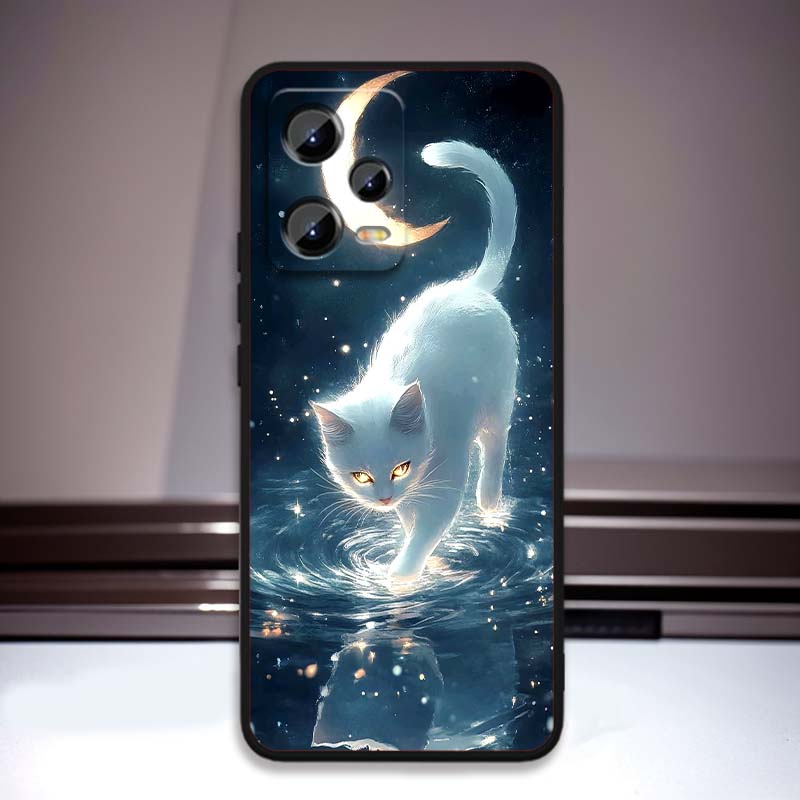Cartoon Cat Cute For Xiaomi Redmi Note 15 14 13 12 12S 11E 11 11S Pro Plus 4G 5G Black Soft TPU Phone Case