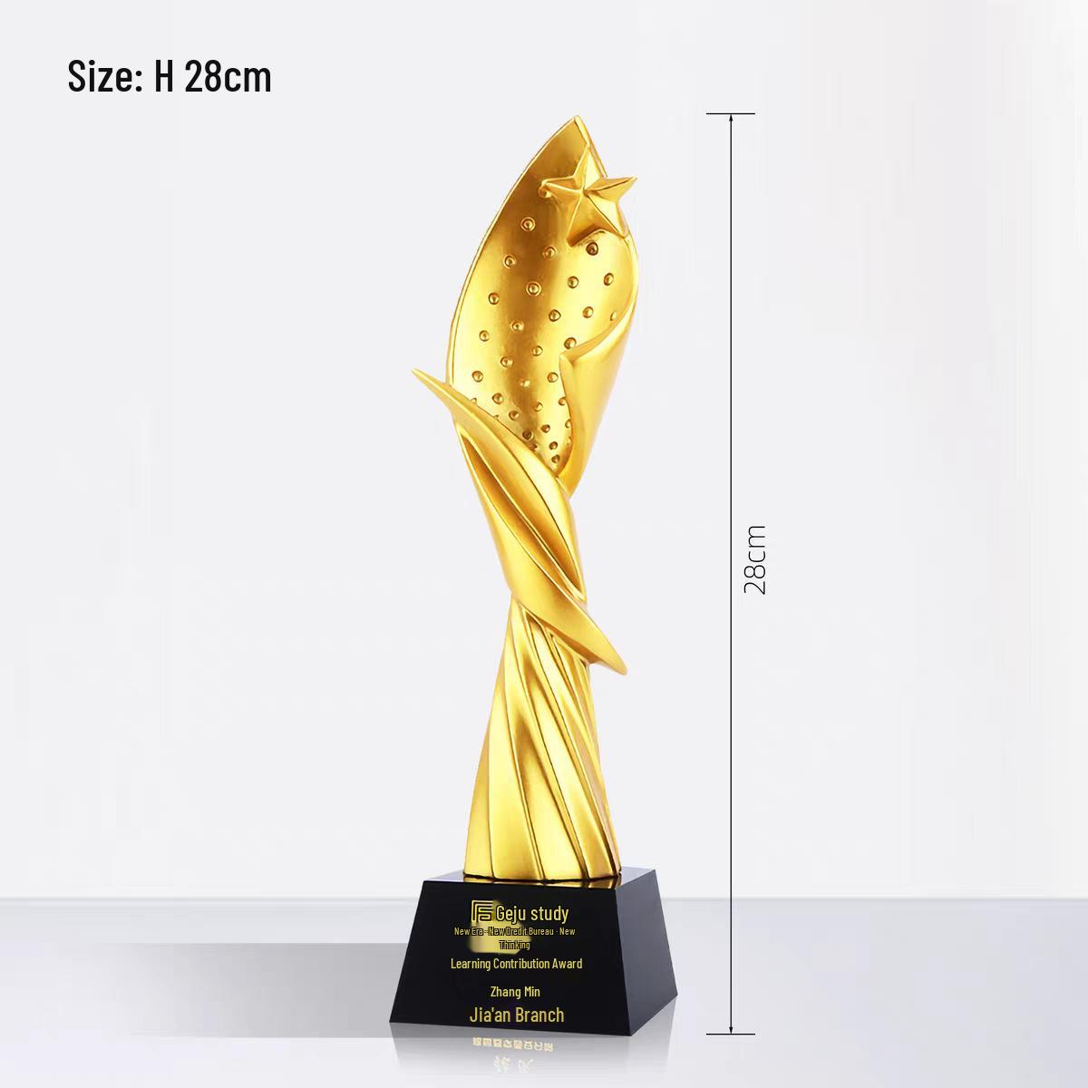 Horse Year Crystal Trophy with Gold-Plated Thumbs Up & Star for Company Awards