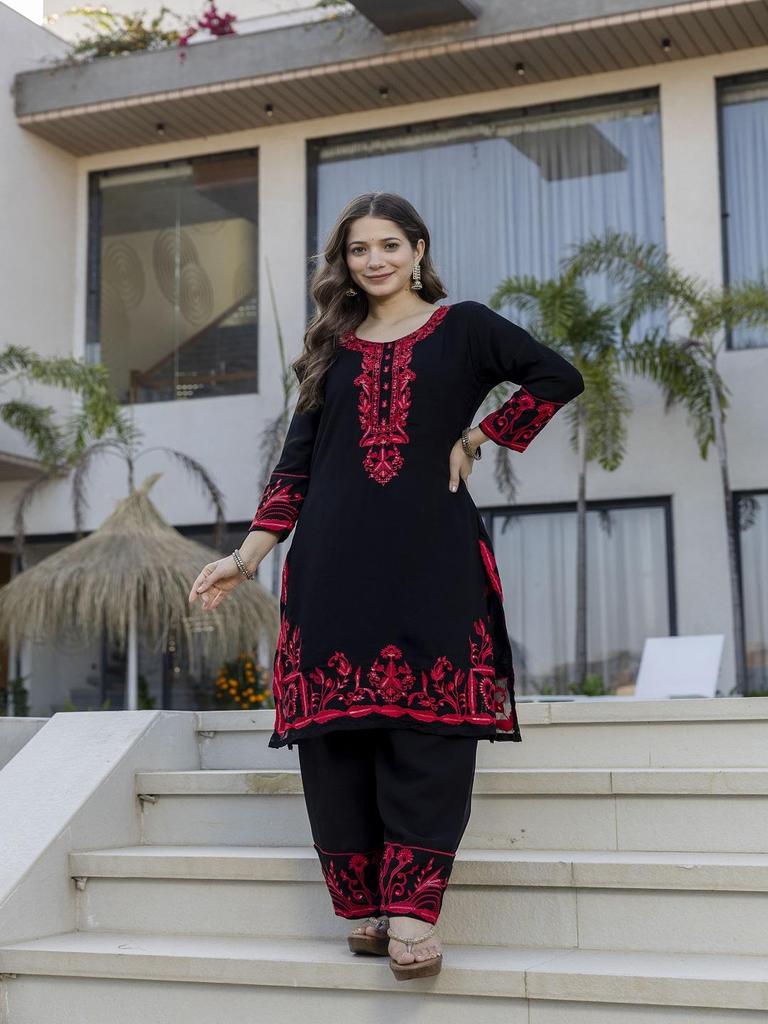 Black Embroidered Kurta Set for Women Ethnic Suit with Dupatta Party Wear