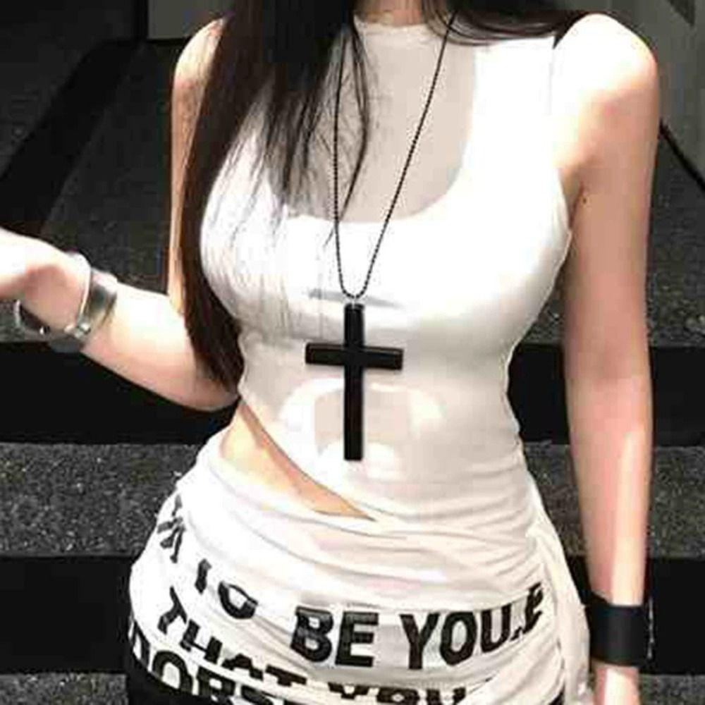 Choker Y2k Punk Gothic Necklace White Black Cross Necklace Wood Cross Pendant  Halloween