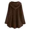 Women's Loose Ruffle Hem With Plush Solid Button Casual Hooded Mid Length Jacket Top