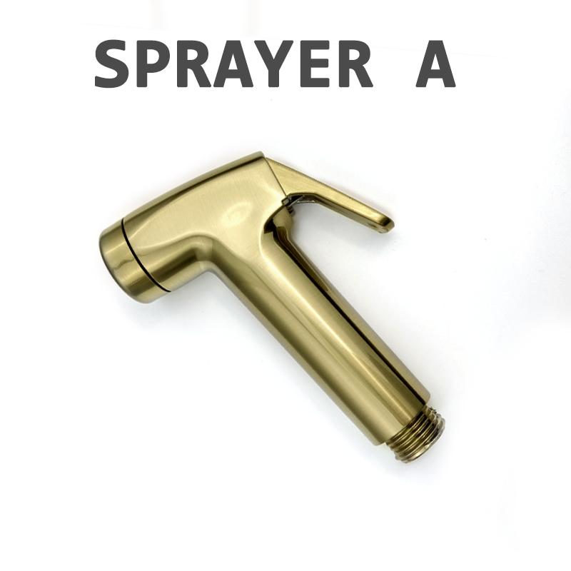 Bidet Sprayer Brushed Gold Bathroom Clean Toilet 2 Functions Water Flow Brass Body Stainless Steel/PVC Hose
