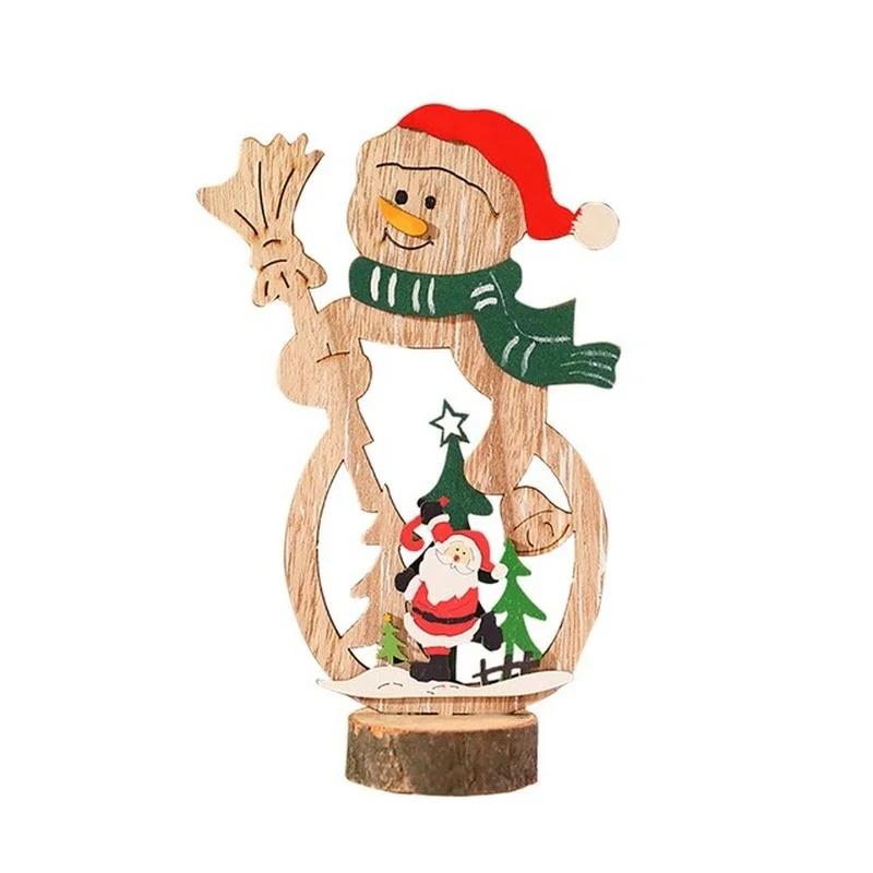 New Wooden Snowman Christmas Tree Desktop Ornaments Painted Hollow Wood Assembled Decorations Home Bar Xmas Table Decor Crafts