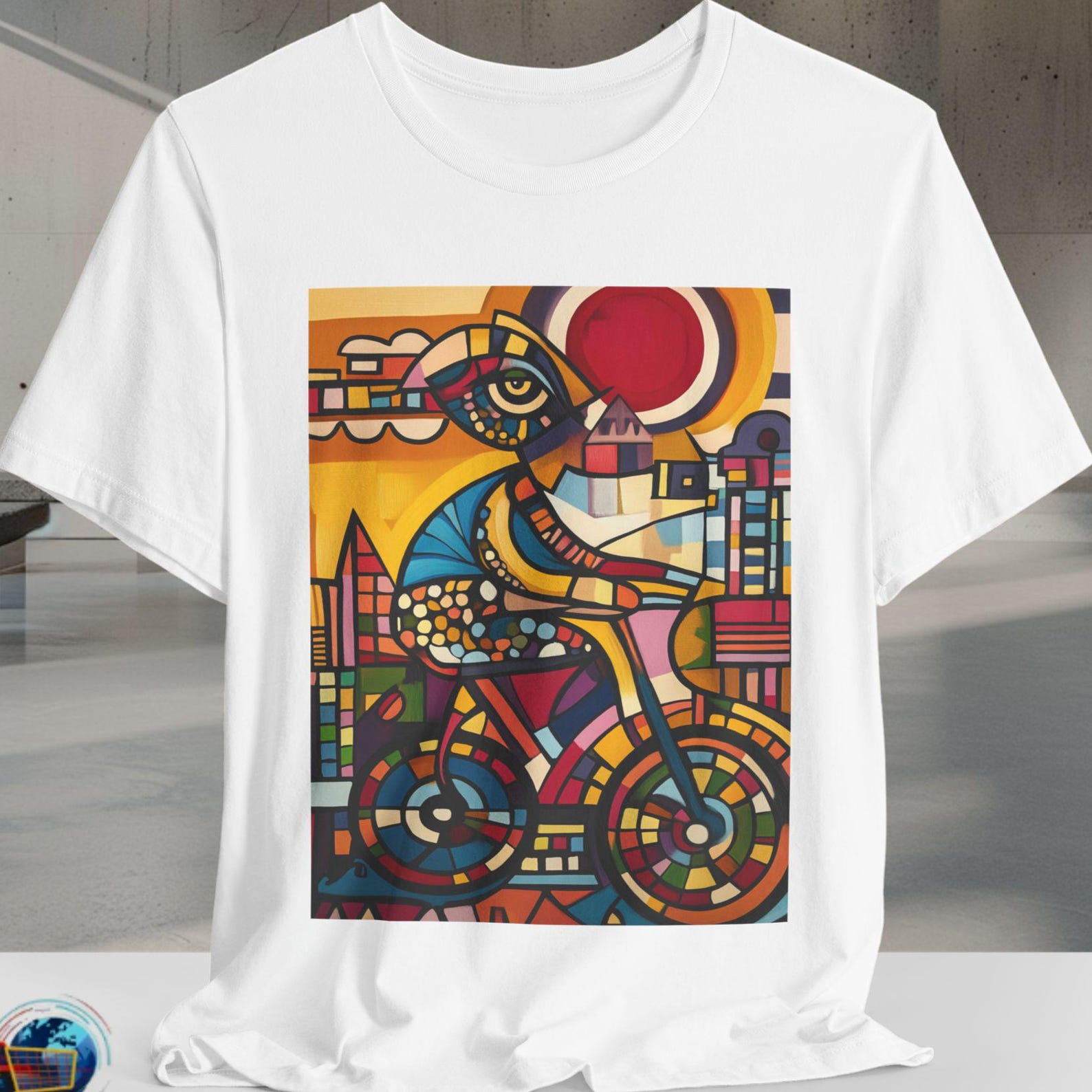 Abstract Trippy Bicycle Art Shirt | Psychedelic Tee | Abstract Geometric Cycling Shirt | Colorful Surreal Bike Art T-Shirt S