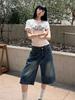Women's 2025 Retro High-Waisted Cropped Wide-Leg Jeans - Summer Designer Style, Slimming Seven-Point Straight Leg Casual Pants