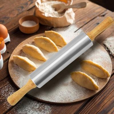 Pizza Hamuru Ekmek Turta Pastacılık İçin Paslanmaz Çelik Oklava Ahşap Saplı Ayarlanabilir Kalınlıklı Mutfak Aletleri
