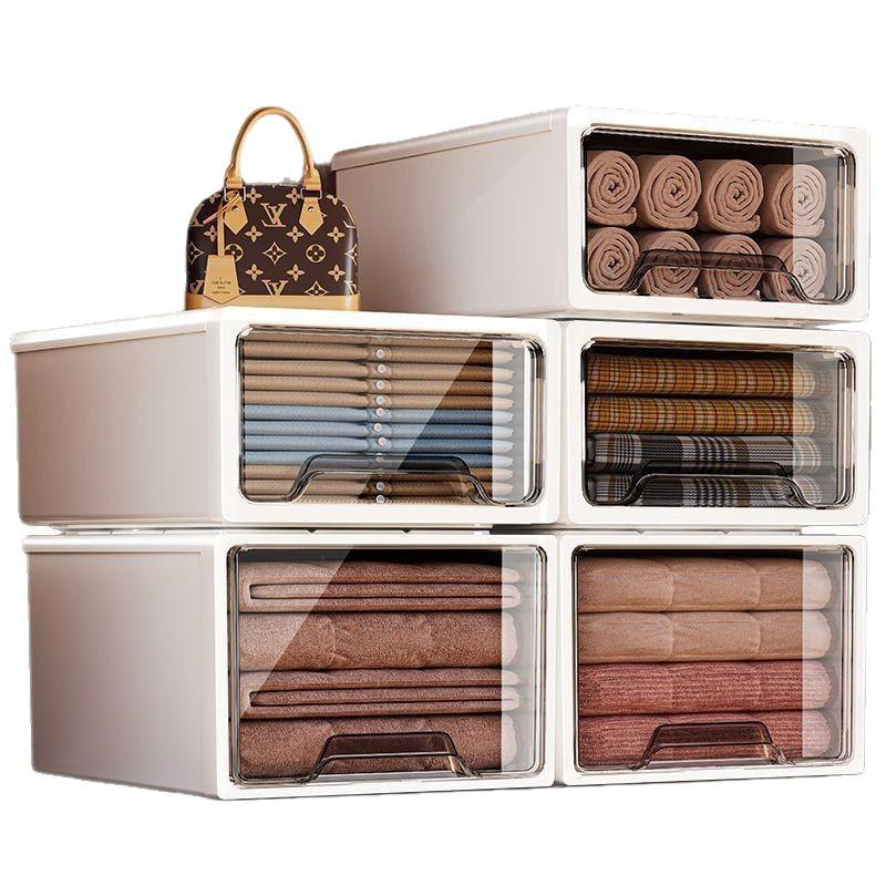 Transparent Plastic Drawer Storage Box Bedroom Closet Organization Large Capacity Dustproof Clothes Organizer PP Material