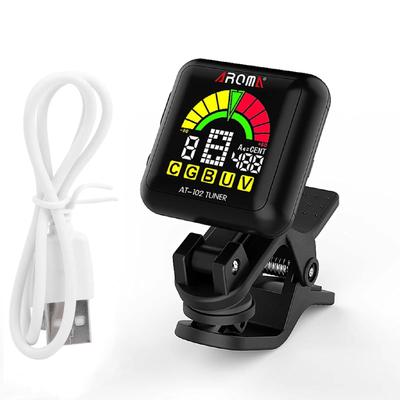 AT-102 Rechargeable Clip-on Guitar Tuner Color Screen with Built-in Battery USB Cable for Chromatic Guitar Bass Ukulele