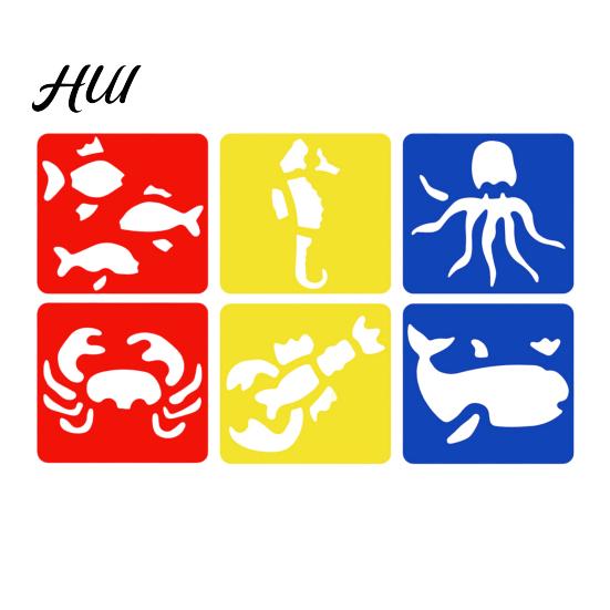 Small Size Paint Stencil 6 Pcs Painting Template Stencils, 5.5x5.9 Inch Washable Reusable DIY Hollow Edge Art Stencils for Wood Paper Fabric,