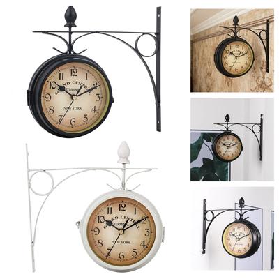 Double Side Metal Wall Clock Quiet,Easy Read Antique Hanging Clocks for Outdoor Indoor,Garden Living Room Home Decors
