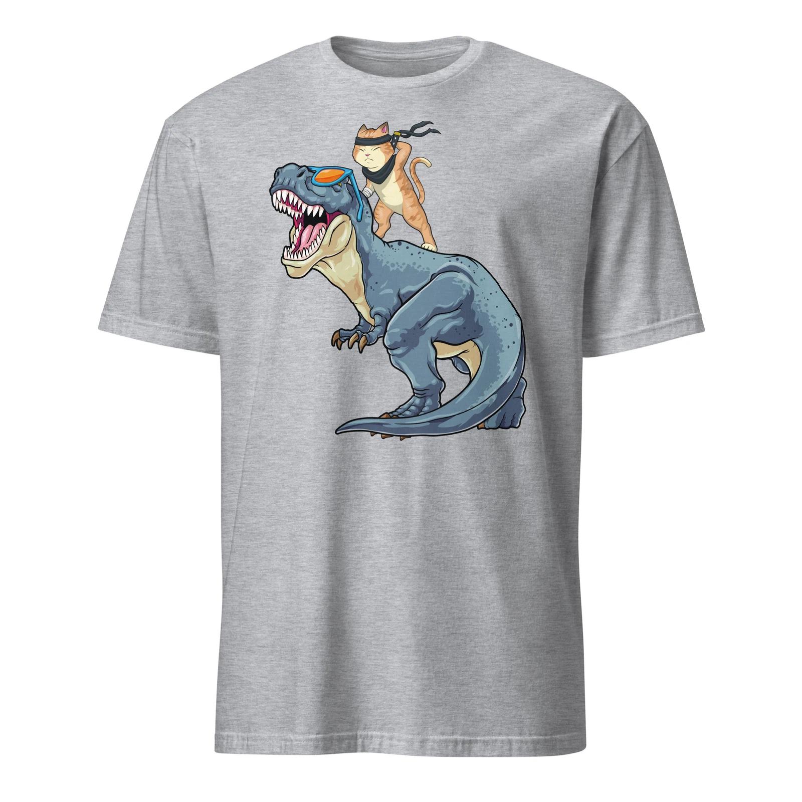 Samurai Cat Shirt Ninja Cat Riding Dinosaur Japanese T-Shirt Size S-3XL Gift Tee S