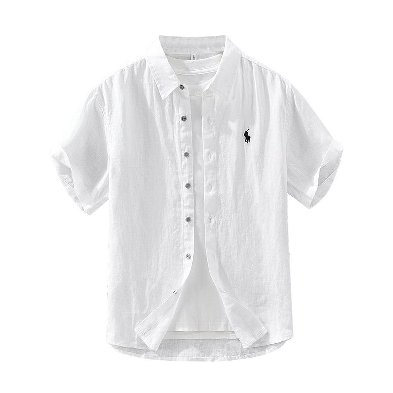 High-End Pure Linen Shirts for Men, Short-Sleeved Printed Tops, Summer Thin Breathable Cotton-Linen Shirts