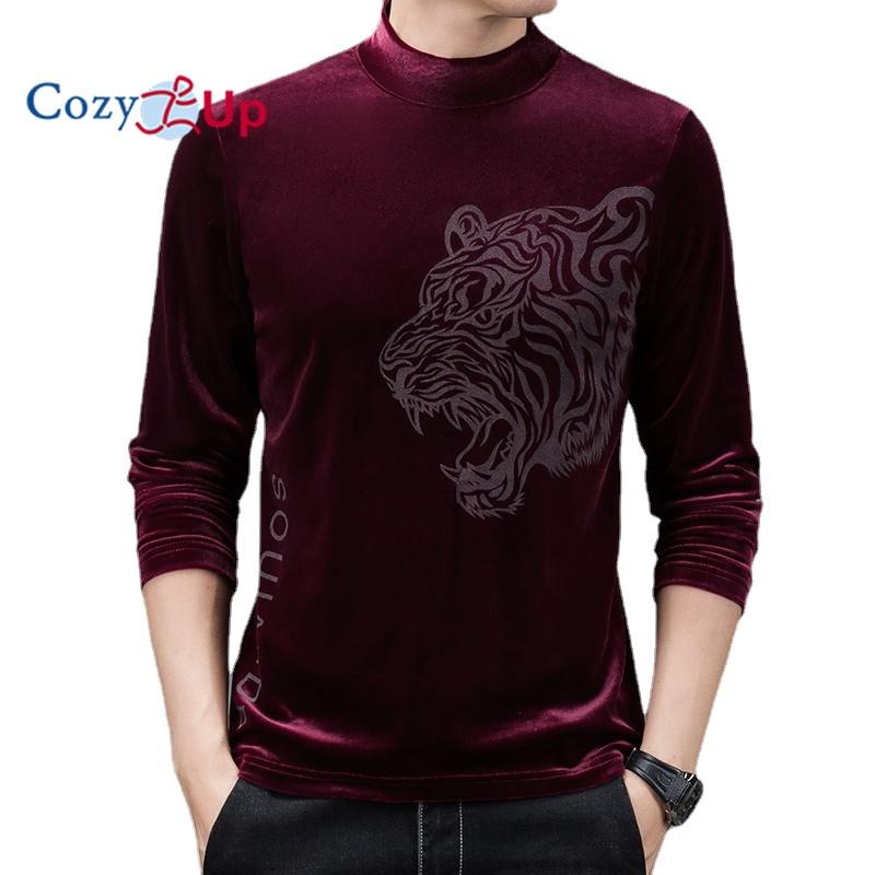 

Cozy Up Новый Бренд Роскошный Принт Футболка Мужчины Золотой Бархат Футболки Весенняя Весна Длинный Рукав Повседневный Camisa Masculina Slim Fit Топы Футболки