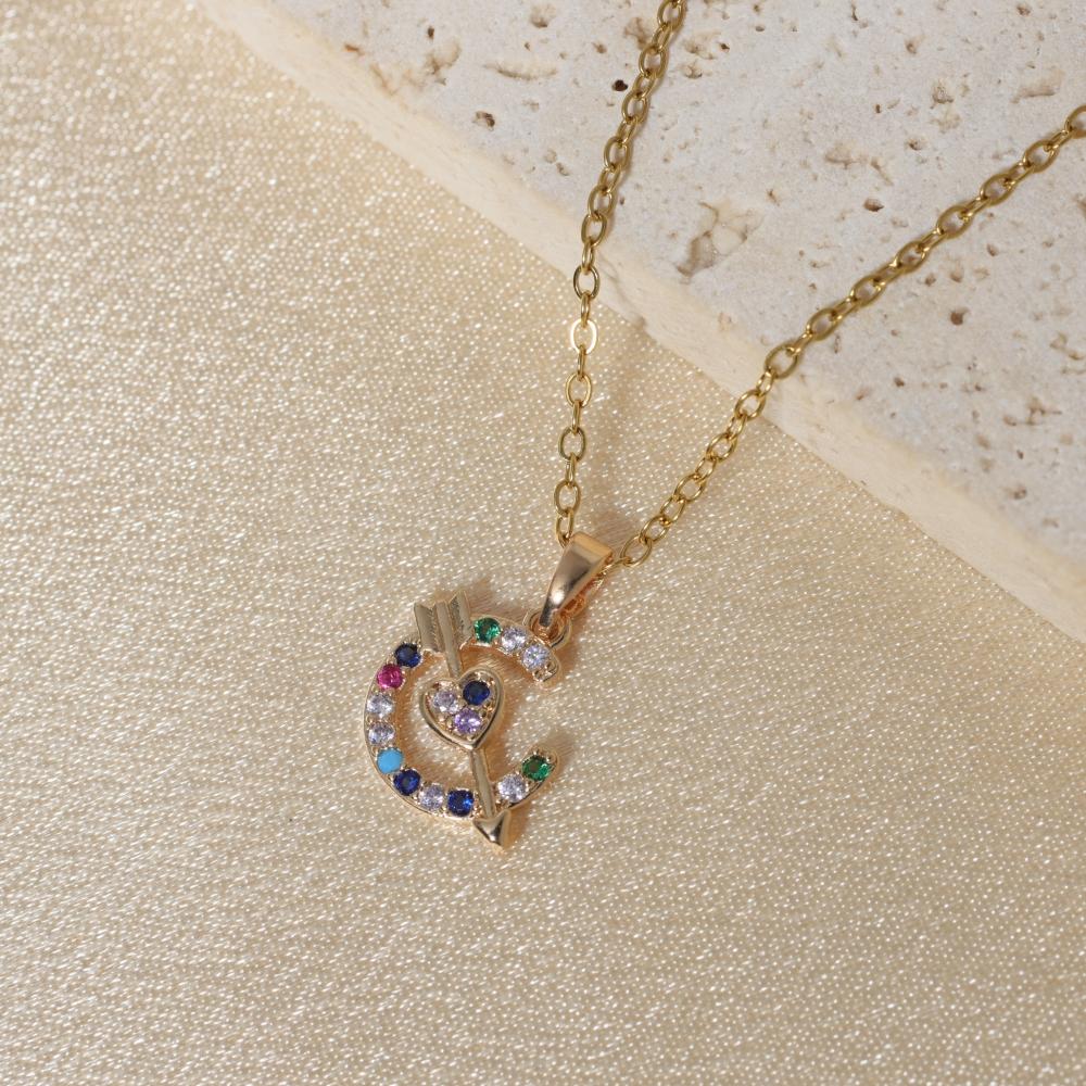 Purple Teardrop Zirconia Heart Pendant Necklace, Golden Tone Dainty Jewelry for Women