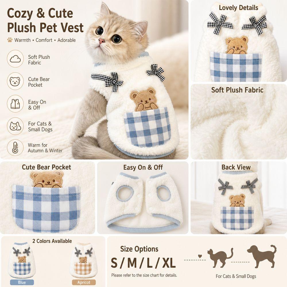 Warm Fleece Bichon Frise Vest Plush Fabric Dog Clothes Jacket Cat Vest for Autumn and Winter Wear