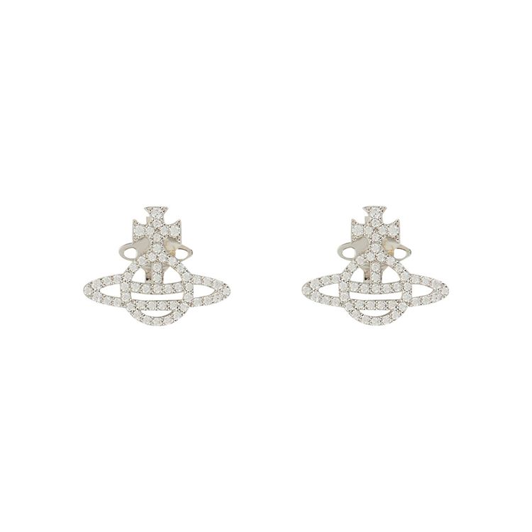 Vivienne Westwood Calliope Full Diamond Saturn Design 925 Silver Earrings Women earrings 62010035-01P102SM Box