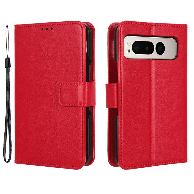 

For Google Pixel Fold PU Leather+PC Phone Case Crazy Horse Texture Wallet Stand Flip Cover Red